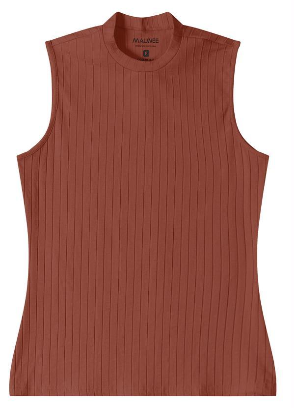 Malwee - Blusa Básica Canelada sem Manga Marrom 6