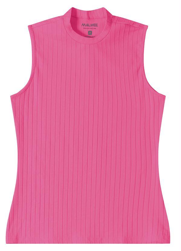 Malwee - Blusa Básica Canelada sem Manga Rosa