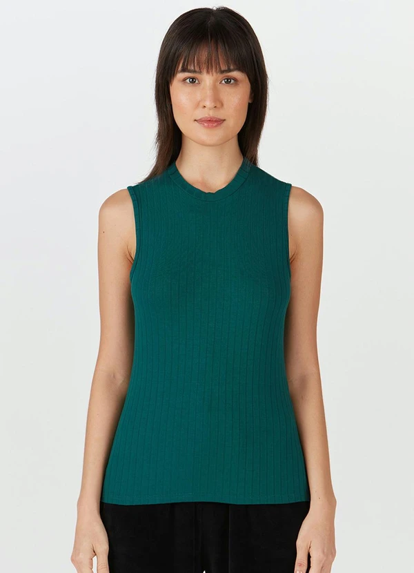 Malwee - Blusa Básica Canelada sem Manga Verde