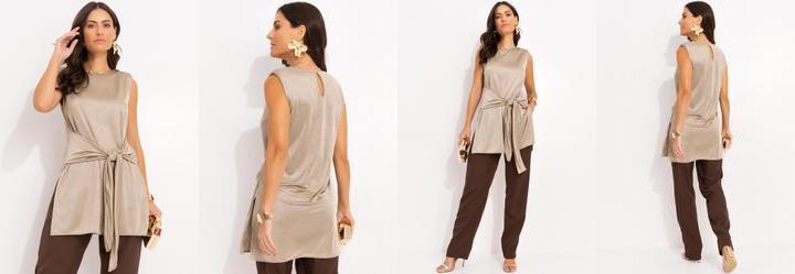 Blusa Bege em Malha Illusione