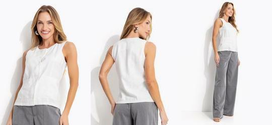 Blusa Branca em Tecido Alfaiataria de Viscose