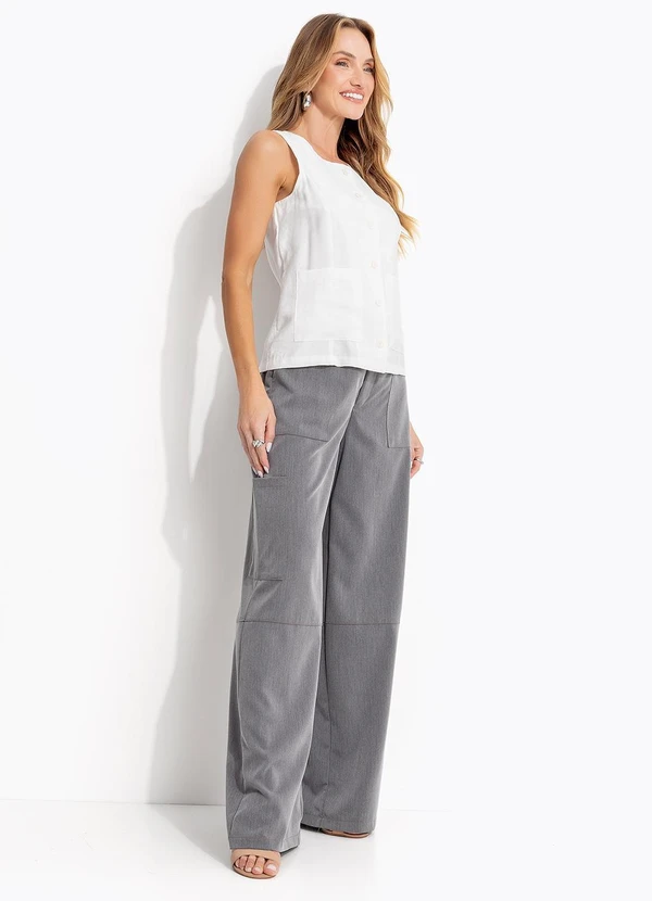 Quintess - Blusa Branca em Tecido Alfaiataria de Viscose 4