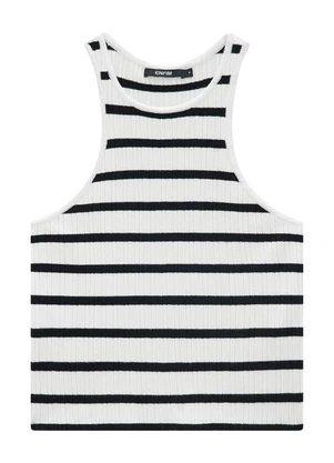 Enfim - Blusa Branca Justa Listrada em Tricot - ENFIM