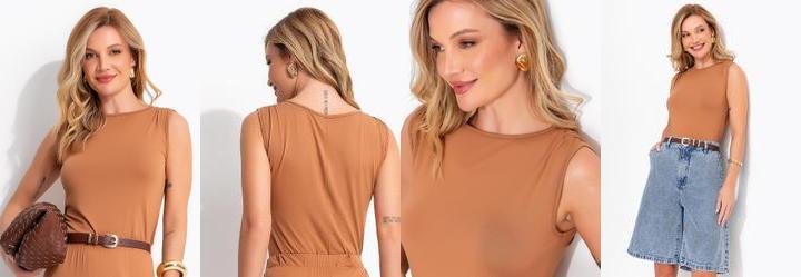 Blusa Camel em Malha de Viscolycra