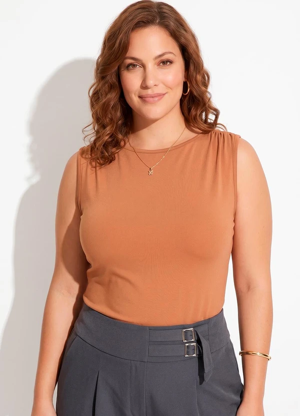 Quintess - Blusa Camel em Malha de Viscolycra