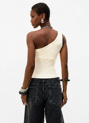 Cativa - Blusa Canelada Assimétrica com Bojo Off-White - CATIVA