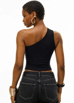 Cativa - Blusa Canelada Assimétrica com Bojo Preto - CATIVA