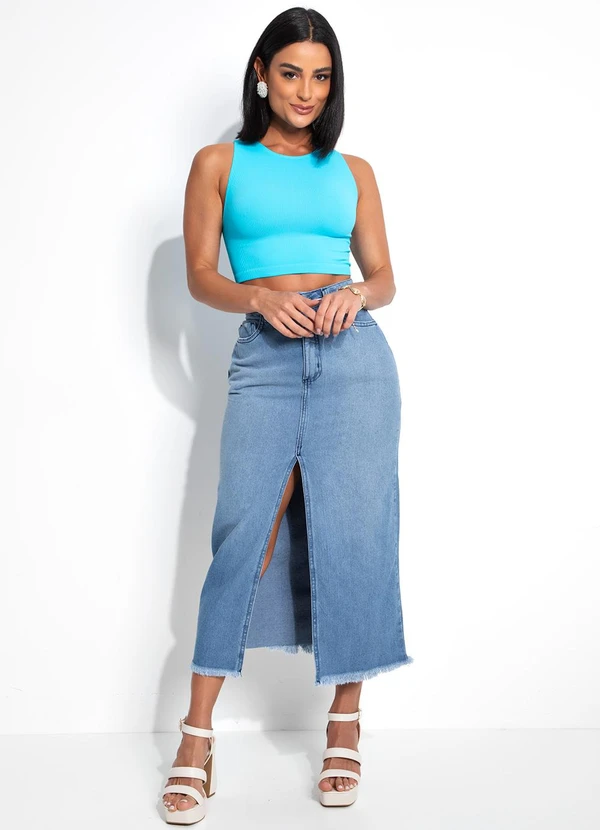 Bimini - Blusa Canelada Azul Céu sem Costura 3