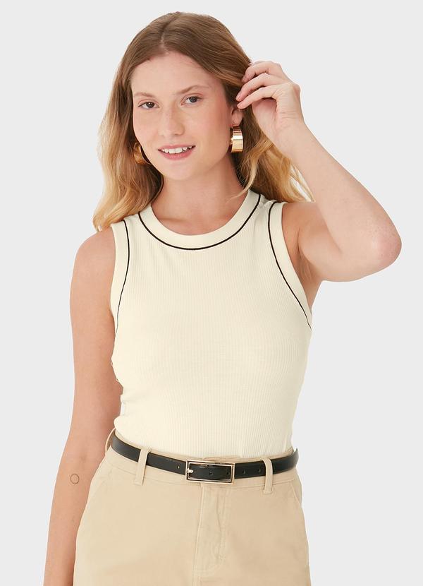 Malwee - Blusa Canelada com Filete Off White