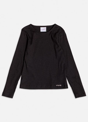 Momi - Blusa Canelada Preta Básica Preto - MOMI