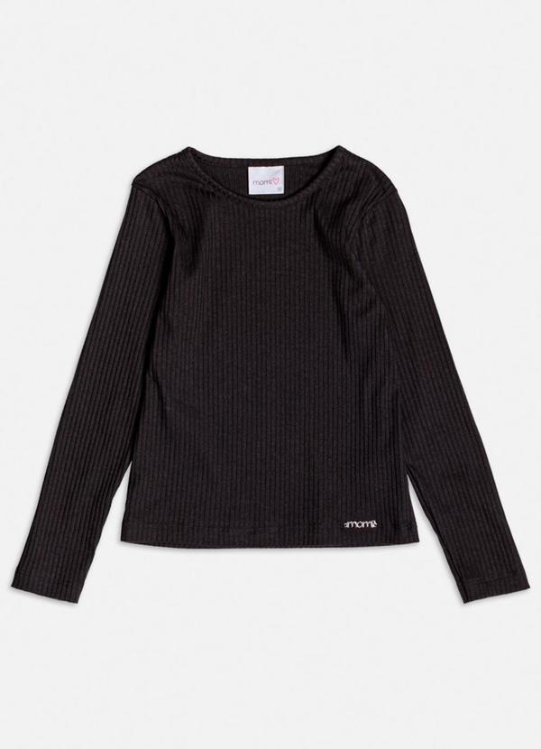 Momi - Blusa Canelada Preta Básica Preto