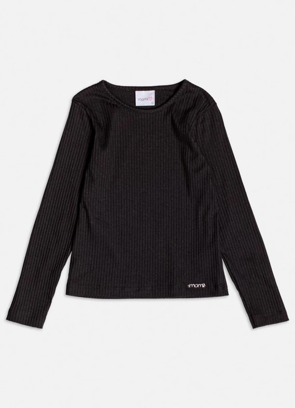 Momi - Blusa Canelada Preta Básica Preto