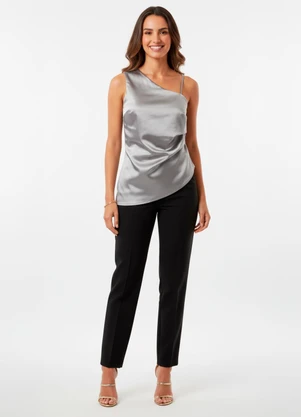 Quintess - Blusa Cinza Claro em Cetim - QUINTESS