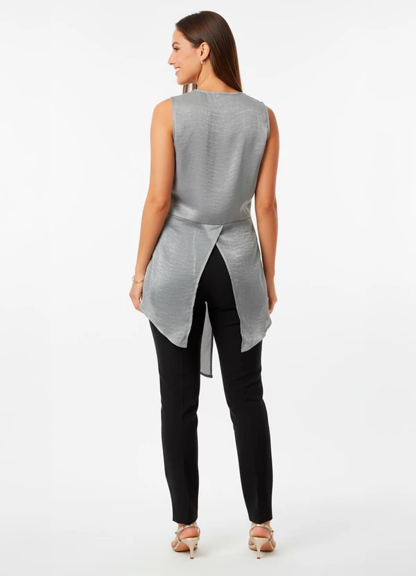 Quintess - Blusa Cinza Claro em Crepe Plano 8