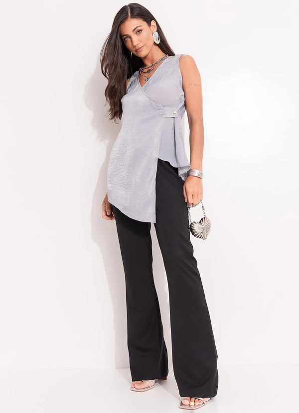 Quintess - Blusa Cinza Claro em Crepe Plano 5