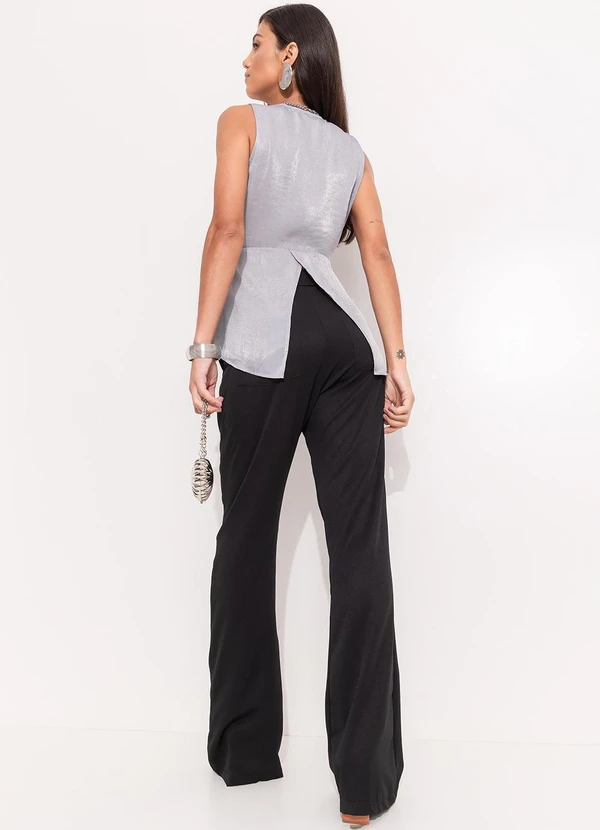 Quintess - Blusa Cinza Claro em Crepe Plano 3