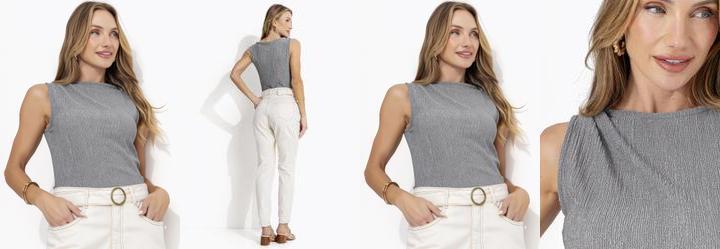 Blusa Cinza Claro em Malha Anarruga