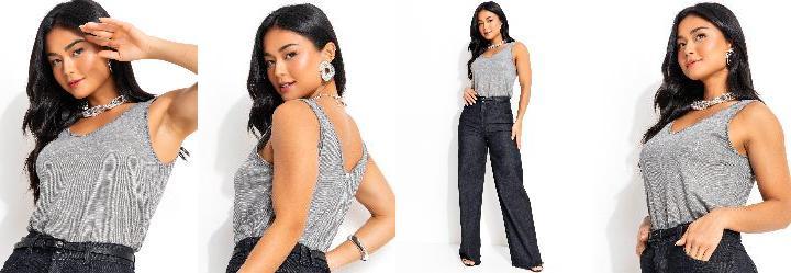 Blusa Cinza em Malha Flam