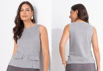 Blusa Cinza em Malha Suede