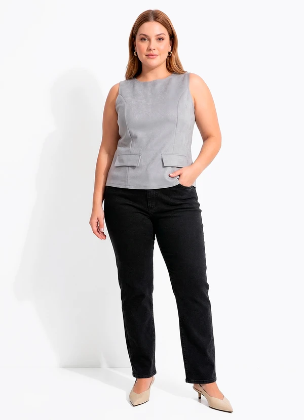 Quintess - Blusa Cinza em Malha Suede