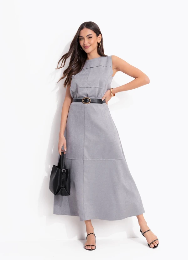 Quintess - Blusa Cinza em Malha Suede
