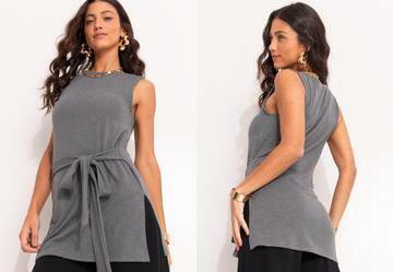 Blusa Cinza em Malha Tric
