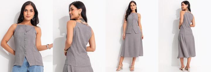 Blusa Cinza em Tecido Texturizado