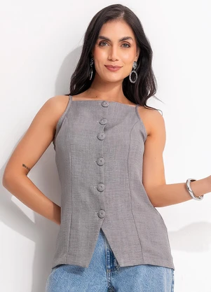 Quintess - Blusa Cinza em Tecido Texturizado - QUINTESS
