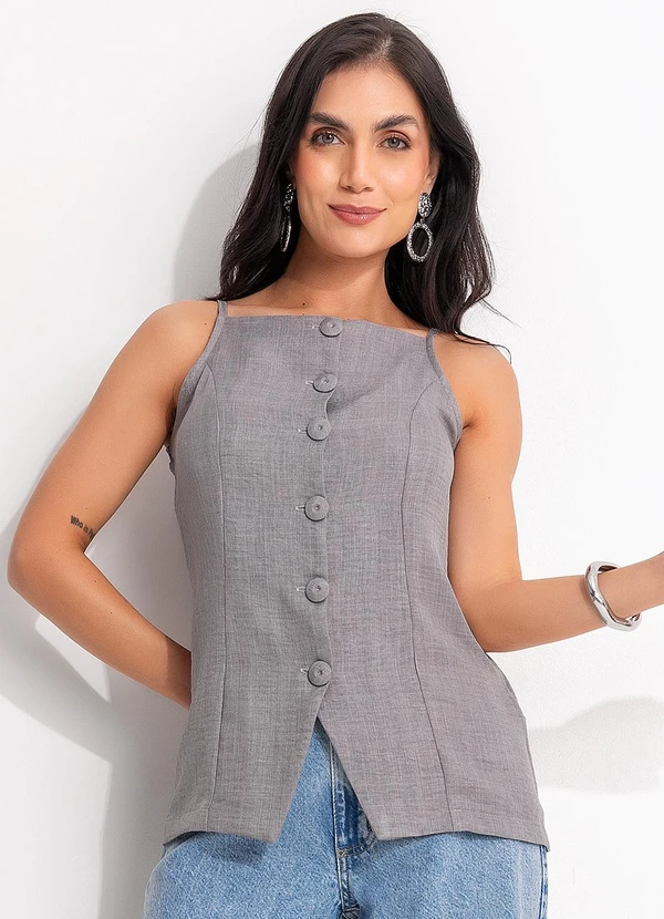 Quintess - Blusa Cinza em Tecido Texturizado