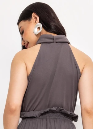 Quintess - Blusa Cinza Escuro em Malha Crepe - QUINTESS