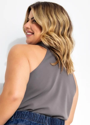 Quintess - Blusa Cinza Escuro em Malha Crepe - QUINTESS