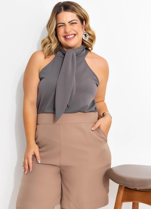 Quintess - Blusa Cinza Escuro em Malha Crepe 16