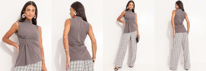 Blusa Cinza Escuro em Malha Crepe