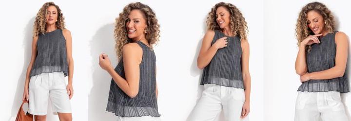 Blusa Cinza Escuro em Malha Tricot com Fios de Lurex Dourado