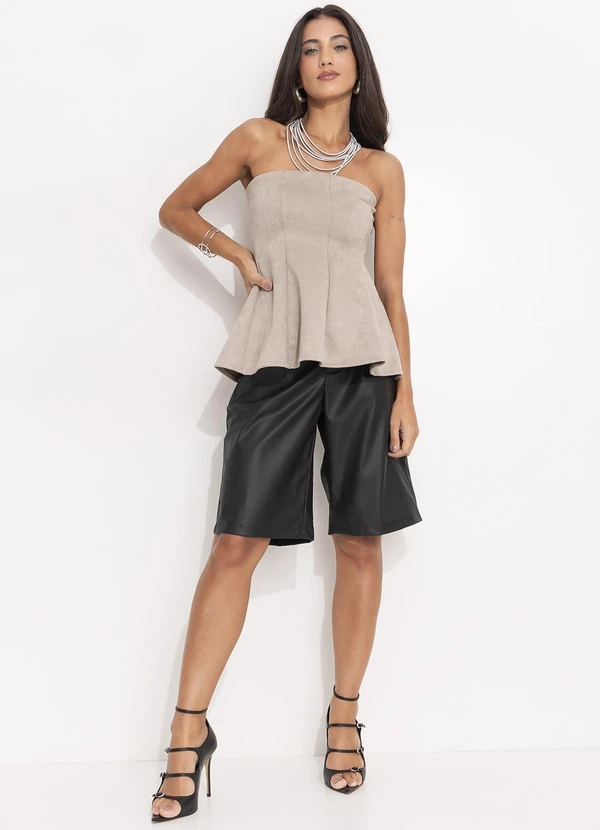 Quintess - Blusa Cinza Peplum em Malha Suede 3