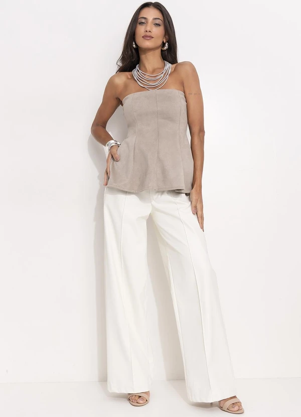 Quintess - Blusa Cinza Peplum em Malha Suede 5