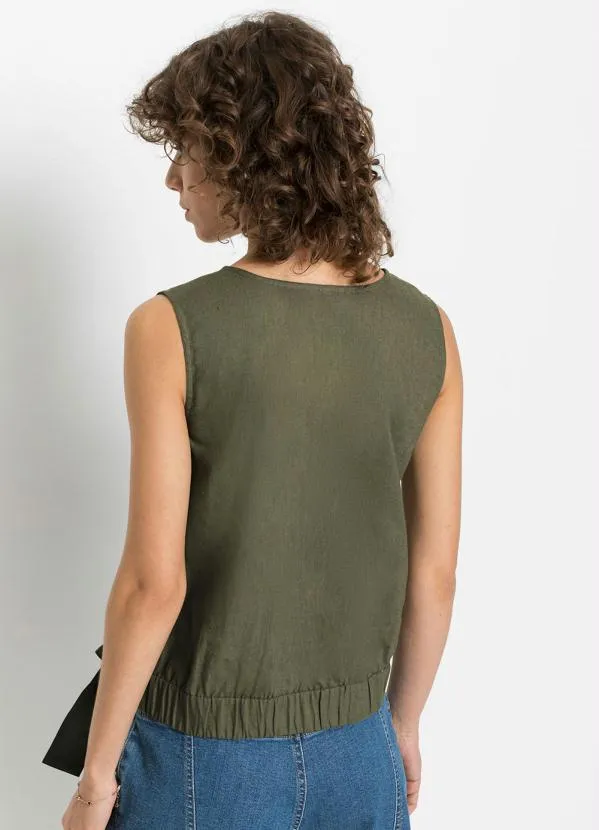 Queima Estoque - Blusa com Amarração na Barra Verde Oliva 4