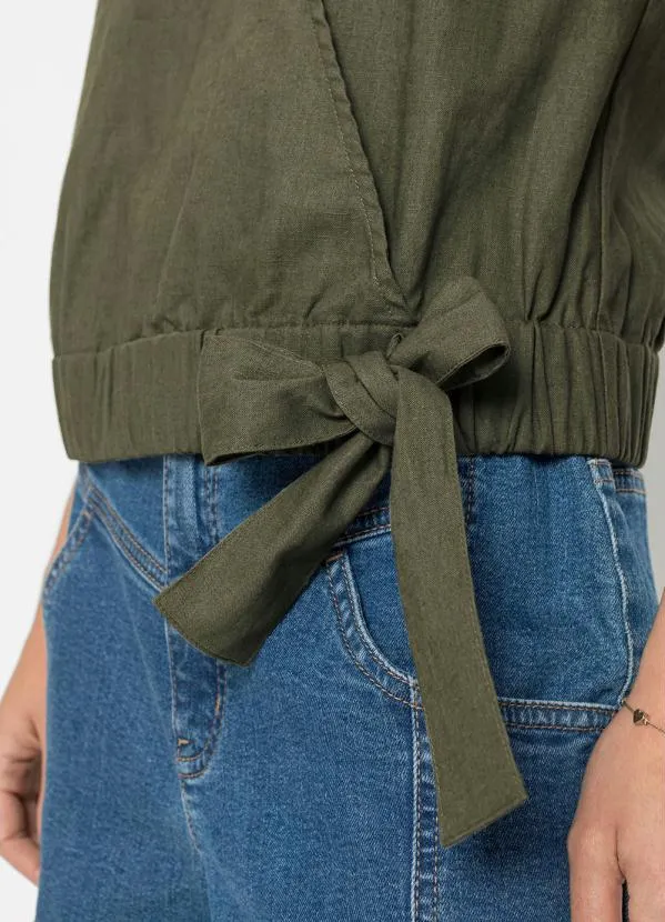 Queima Estoque - Blusa com Amarração na Barra Verde Oliva 2