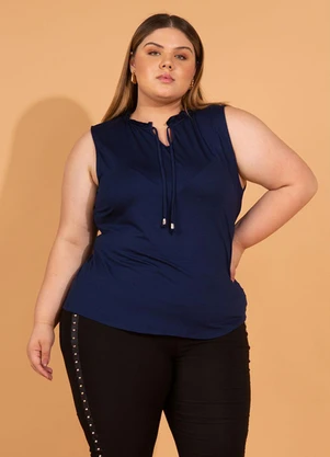 bonprix - Blusa com Babadinhos no Decote Marinho - BONPRIX