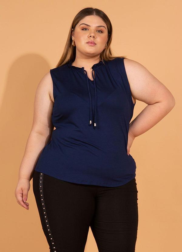 bonprix - Blusa com Babadinhos no Decote Marinho