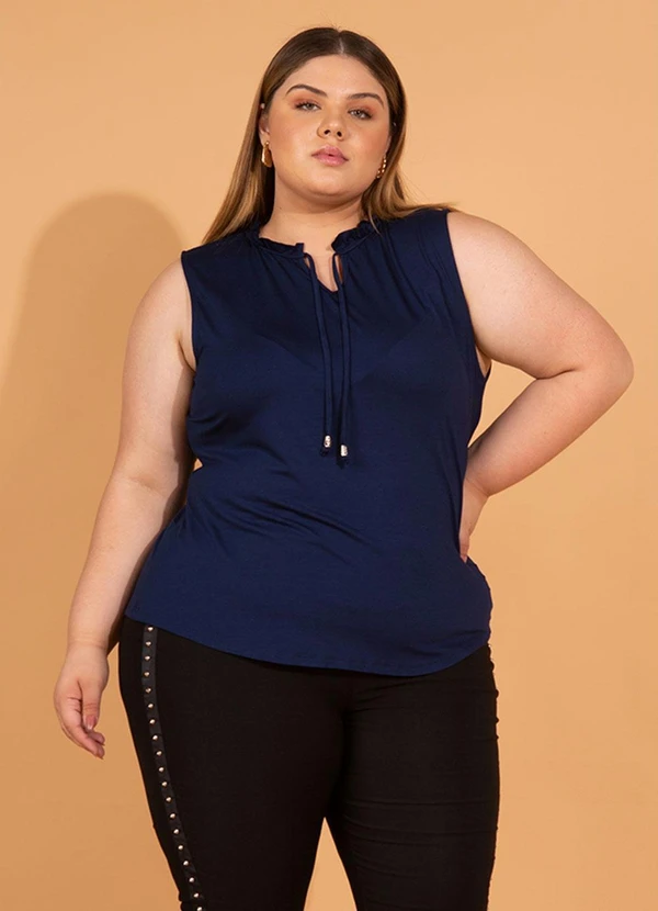 bonprix - Blusa com Babadinhos no Decote Marinho 3