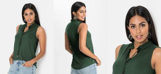 Blusa com Babadinhos no Decote Verde Militar