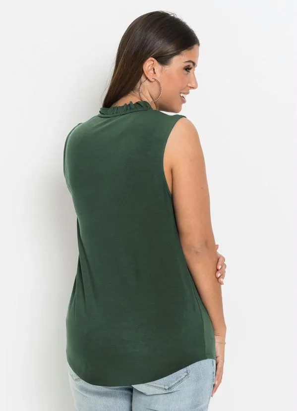 bonprix - Blusa com Babadinhos no Decote Verde Militar 5