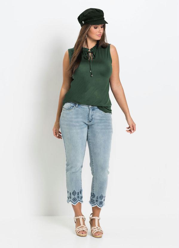 bonprix - Blusa com Babadinhos no Decote Verde Militar 7