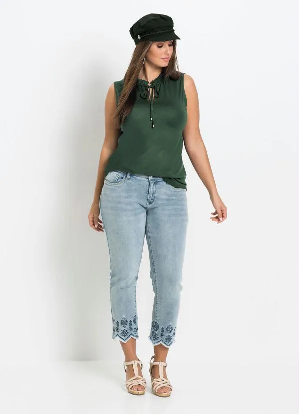 bonprix - Blusa com Babadinhos no Decote Verde Militar 7