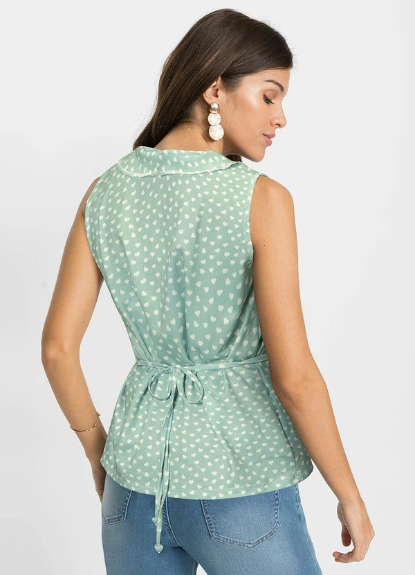 bonprix - Blusa com Babado e Amarração Poá Coração Verde 4