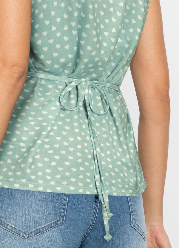 bonprix - Blusa com Babado e Amarração Poá Coração Verde 7