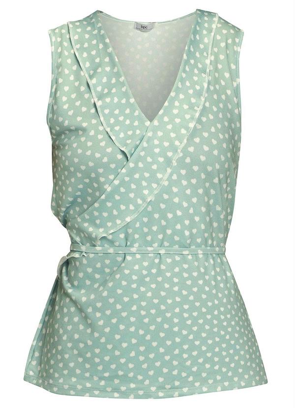 bonprix - Blusa com Babado e Amarração Poá Coração Verde 8