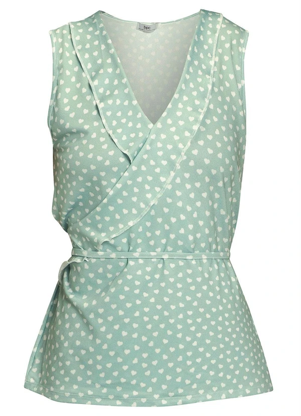 bonprix - Blusa com Babado e Amarração Poá Coração Verde 1
