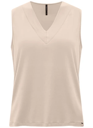 Lunender - Blusa com Decote em V em Malha de Viscose Bege - LUNENDER